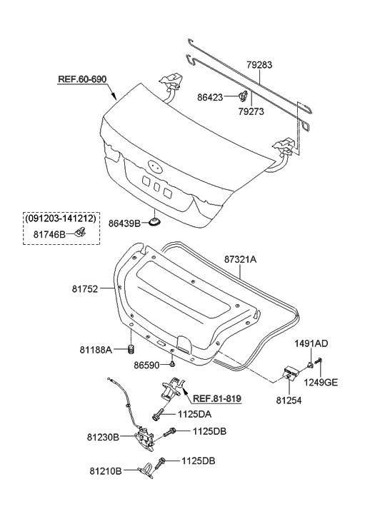 Hyundai 79283-3S000 Bar Trunk Lid Hinge TORSION,RH