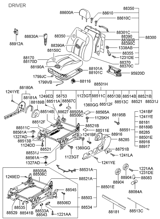 Hyundai 88551-39352-LK Adjust & Power Assembly-Power,LH