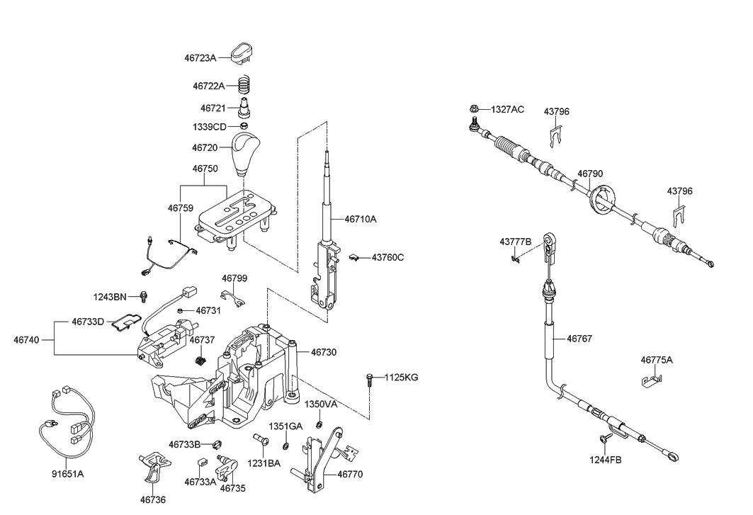 Hyundai 46767-39000 Cable Assembly-Shift Lock