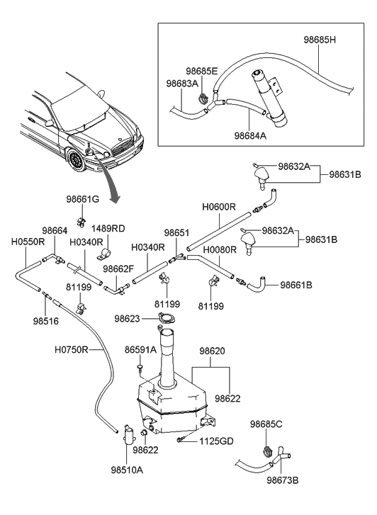 Hyundai 98683-3D000 Hose-Head Lamp Washer