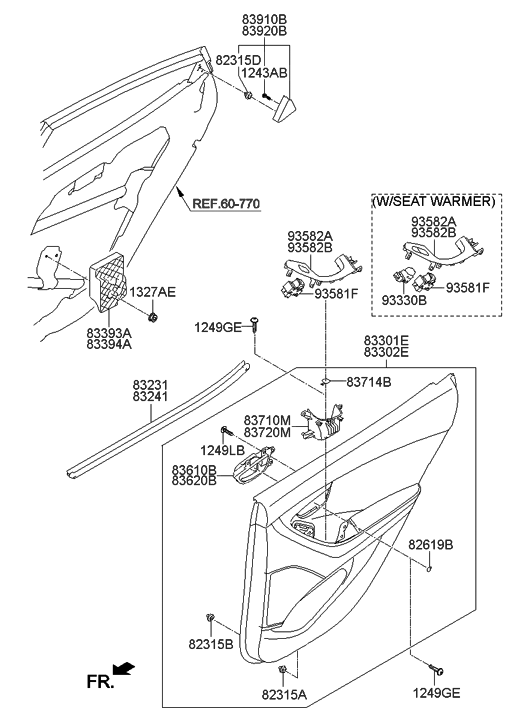 Hyundai 83306-3X062-RBT Panel Assembly-Rear Door Trim,RH