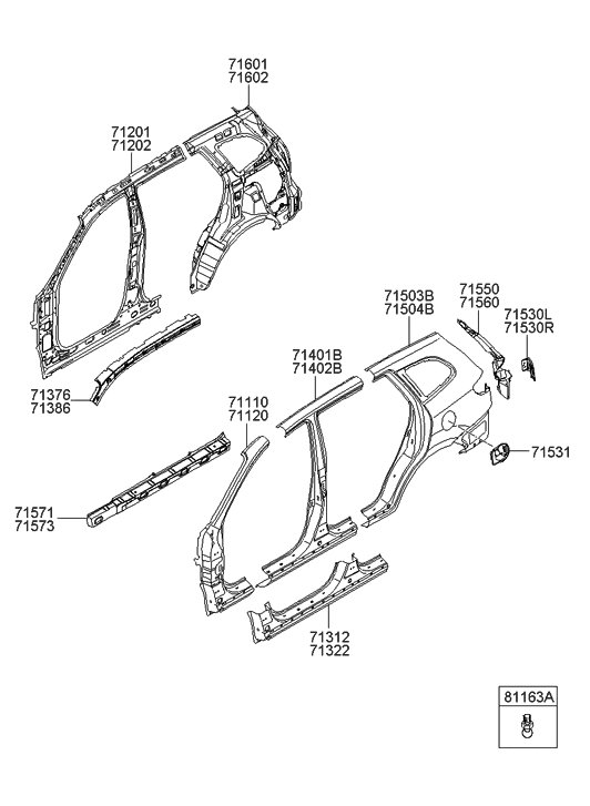 Hyundai 71520-0W000 Extension Assembly-Quarter Outer Rear RH