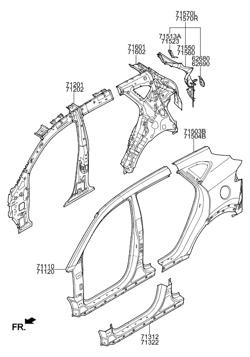 Hyundai 71580-D3010 Panel Assembly-Rear Filler,RH