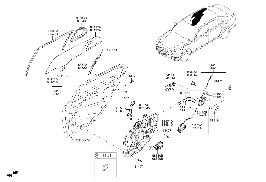 Hyundai 83421-D2000 GLASS-REAR DOOR WINDOW,RH