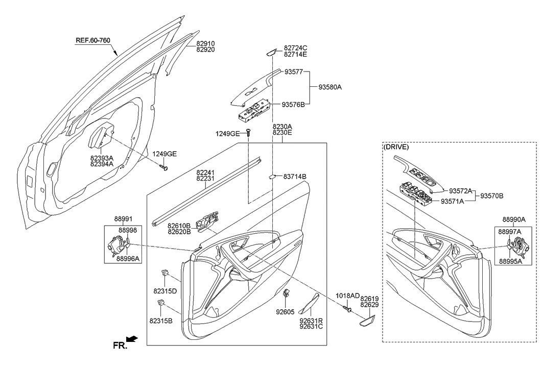 Hyundai 82308-3VJC0-RY Panel Assembly-Front Door Trim,RH