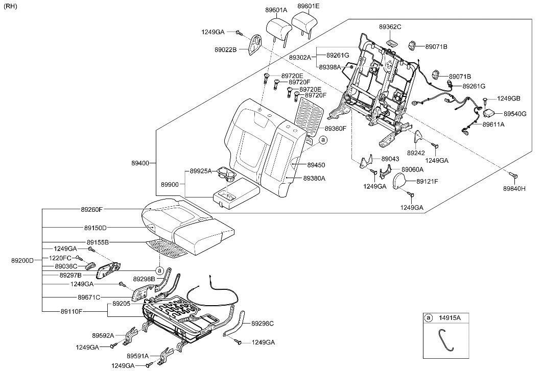 Hyundai 89200-CW041-PUC CUSHION ASSY-2ND SEAT,RH