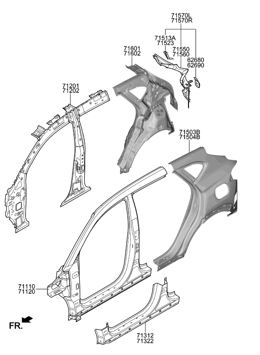 Hyundai 71560-D3600 Extension Assembly-Qtr OTR RR RH