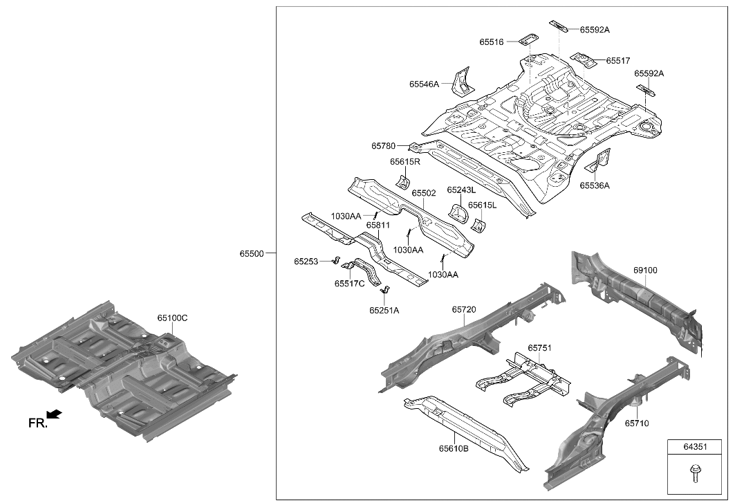 Hyundai 65720-D3550 Member Assembly-Rear Floor Side,RH