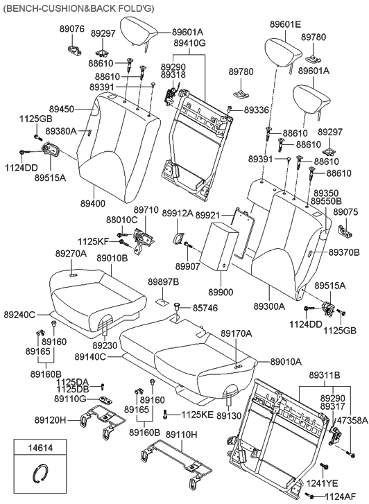 Hyundai 89410-1E060 Frame & Lock Assembly-Rear Seat Back