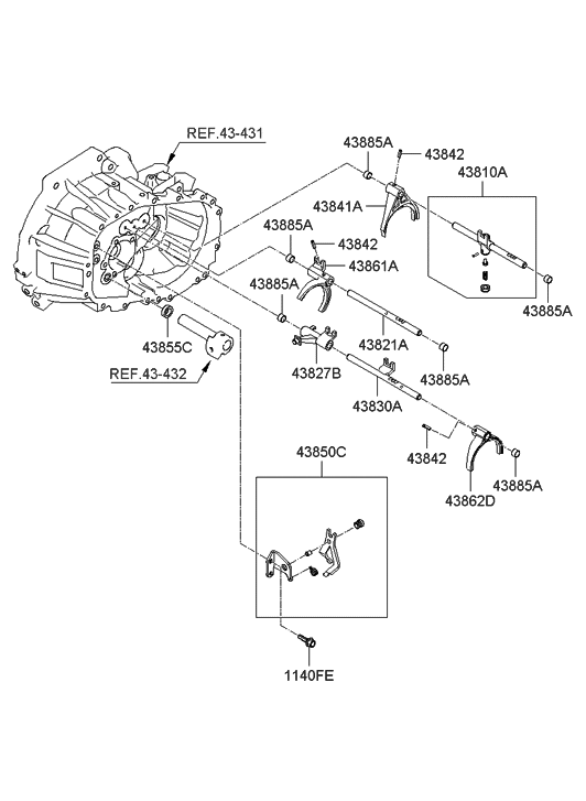 Hyundai 43810-23020 Rail Sub Assembly-Shift(1&2)