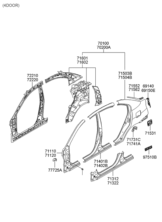 Hyundai 71602-1E200 Panel Assembly-Quarter Inner,RH