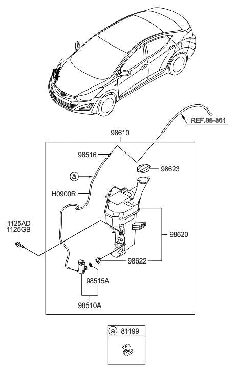 Hyundai 98610-3Y500 Reservoir & Pump Assembly-Washer