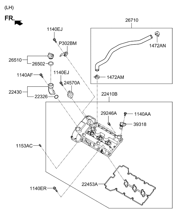 Hyundai 22410-3C760 Cover Assembly-Rocker,LH