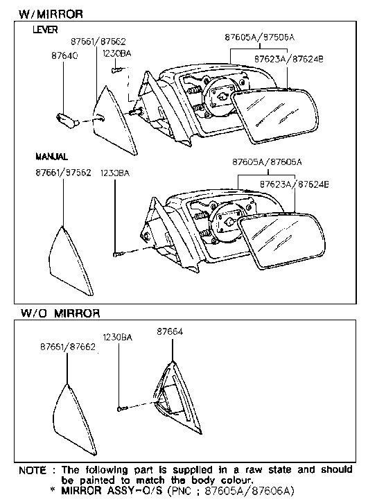Hyundai 87624-24200 Mirror & Holder Assembly-Outside Rear Vi