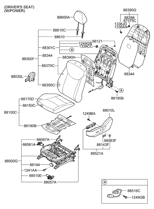 Hyundai 88160-3X050-PBK Front Driver Side Seat Cushion Covering