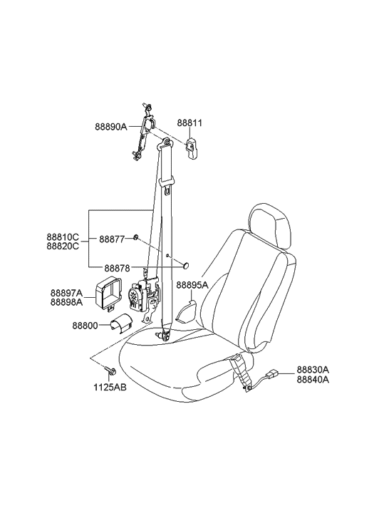 Hyundai 88820-2E500-LM Front Seat Belt Assembly Right