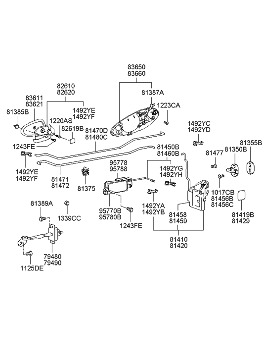 Hyundai 83621-39000-ZK Housing-Rear Door Inside Handle RH