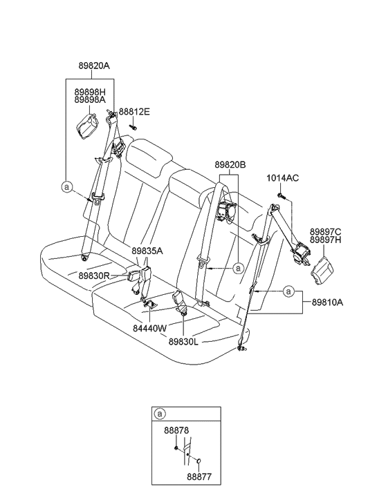 Hyundai 89810-0W210-J9 2Nd Rear Center Seat Belt Assembly