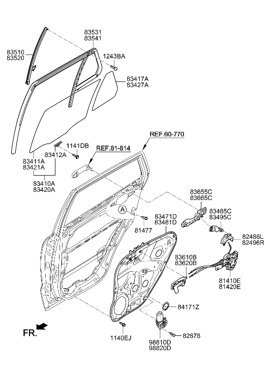 Hyundai 83620-0W000-J4 Rear Interior Door Handle Assembly, Right