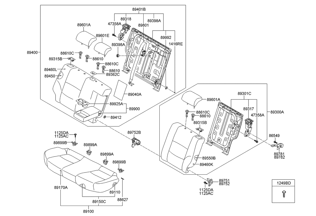 Hyundai 89330-2L000-4W Lock Assembly-Rear Seat Back,LH