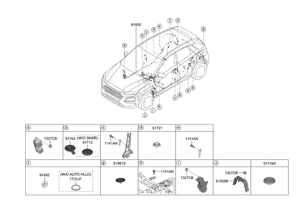 Hyundai 91516-J9852 WIRING ASSY-FLOOR