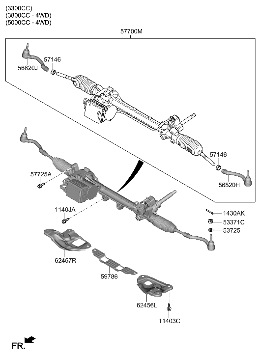 Hyundai 57700-B1300 Gear & Linkage Assembly-MDPS