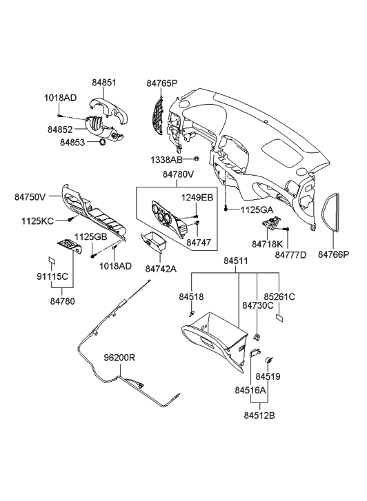 Hyundai 84530-1E000 Hinge Assembly-Glove Box Housing