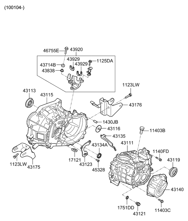 Hyundai 43140-32000 Cover Assembly-Manual TRANSAXLE Case Rear