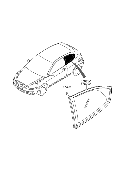 Hyundai 87810-1E060 Glass & Moulding Assembly-Quarter Fixed,LH