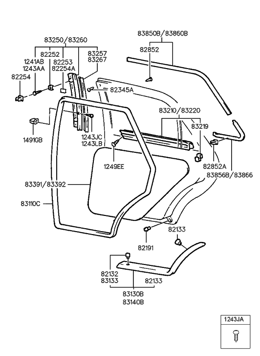 Hyundai 83220-29000 Weatherstrip Assembly-Rear Door Belt Outside RH