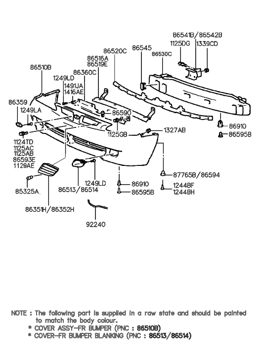 Hyundai 86510-29040 Front Bumper Cover Assembly