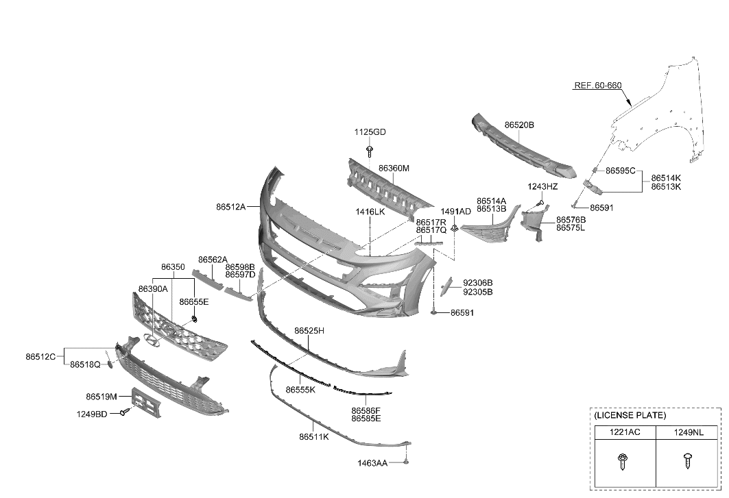 Hyundai 86519-I3NB0 MOULDING-FRT BPR LICENSE PLATE