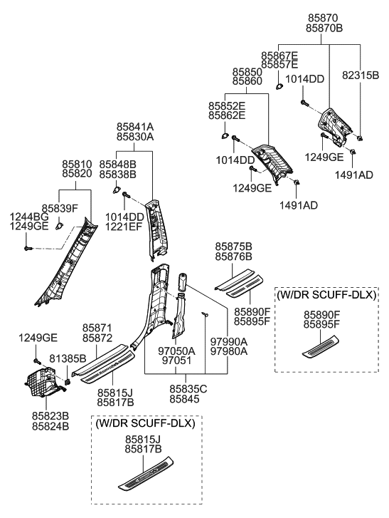 Hyundai 85848-2B010-SH Cover-Center Pillar Upper S.R.S,RH