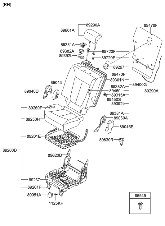 Hyundai 89460-0W850-MV3 2Nd Back Seat Cover Assembly, Right