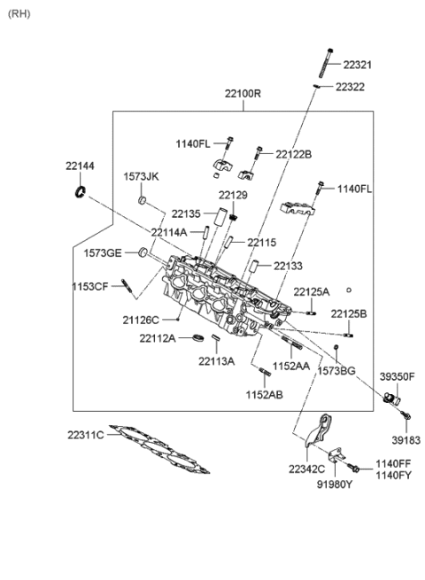 2006 Hyundai Santa Fe New Body Style - Produced Before SEP.10.2006 (Korean) Cylinder Head & Cover Diagram 3