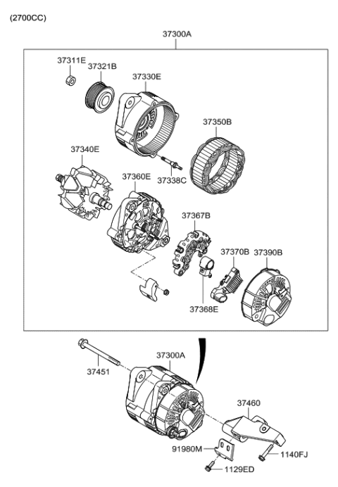 2006 Hyundai Santa Fe Pulley-Generator Diagram for 37321-3E100