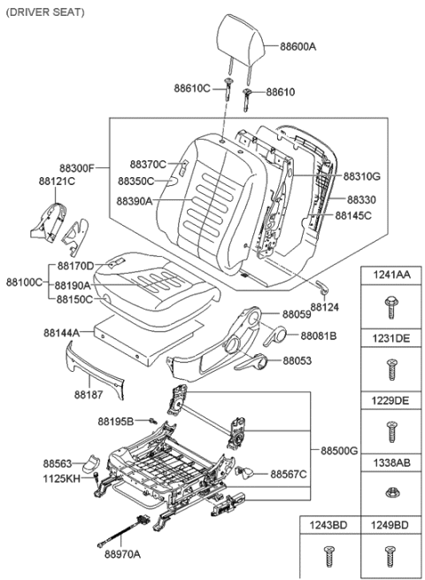 2021 Hyundai Sonata Front Driver Side Seat Cushion Covering Diagram for 88160-2B050-J4U