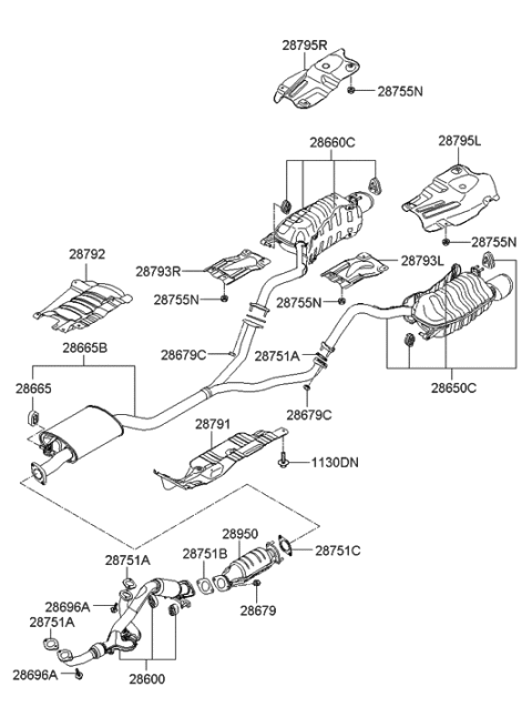 2006 Hyundai Santa Fe Muffler & Exhaust Pipe Diagram