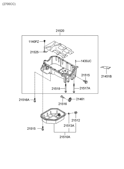 2006 Hyundai Santa Fe New Body Style - Produced Before SEP.10.2006 (Korean) Cylinder Block & Oil Pan Diagram 2