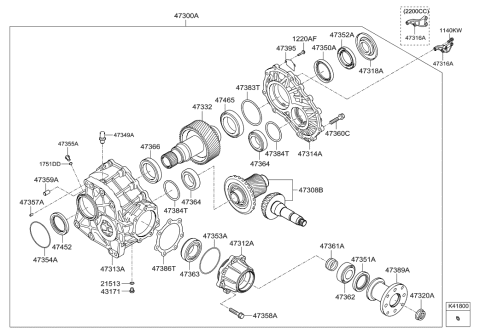 2021 Hyundai Sonata Transfer Assembly Diagram for 47300-39300