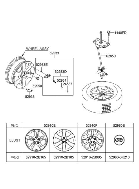 2006 Hyundai Santa Fe Wheel & Cap Diagram