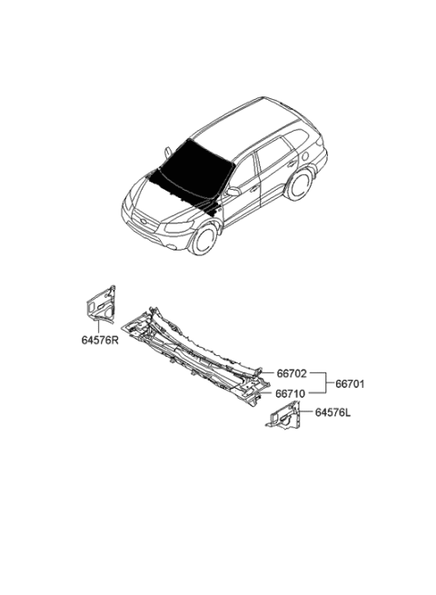 2006 Hyundai Santa Fe Panel-Fender Apron Upper Outer Rear,LH Diagram for 64576-2B200