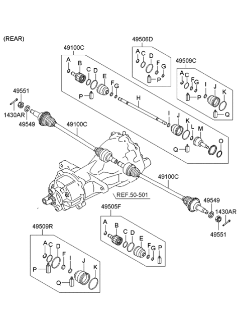 2006 Hyundai Santa Fe Joint Kit-Rear Axle Differential Side Diagram for 49605-2BA00