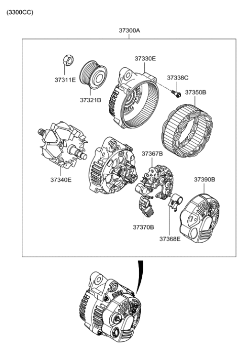 2006 Hyundai Santa Fe New Body Style - Produced Before SEP.10.2006 (Korean) Alternator Diagram 2