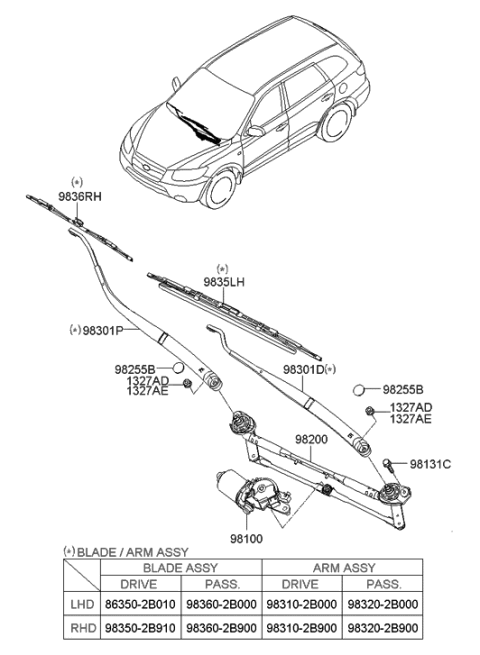 2006 Hyundai Santa Fe Windshield Wiper Diagram 1