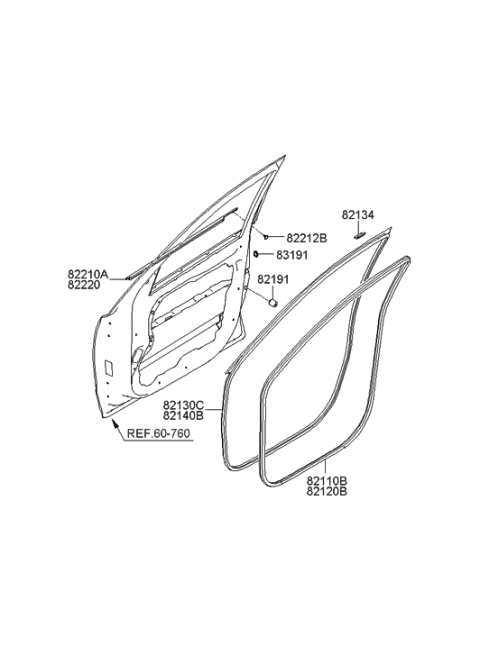 2006 Hyundai Santa Fe Weatherstrip-Front Door Body Side RH Diagram for 82120-2B000-J9