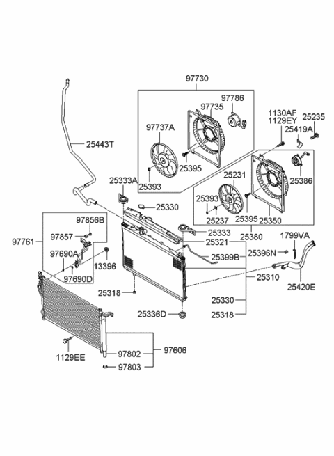 2006 Hyundai Santa Fe Radiator Hose & Reservoir Tank Diagram 1