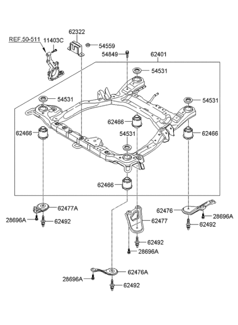 2021 Hyundai Sonata Crossmember Complete Diagram for 62400-2B000