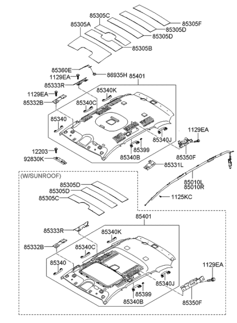 2006 Hyundai Santa Fe Headlining Assembly Diagram for 85400-2B100-J9