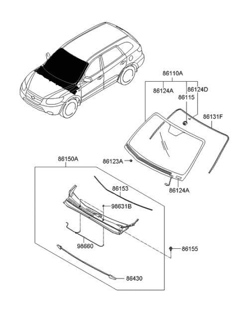 2006 Hyundai Santa Fe Windshield Glass Diagram